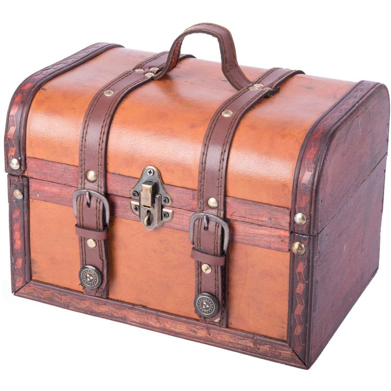 Vintiquewise Decorative Wood Leather Treasure Box - Large Trunk