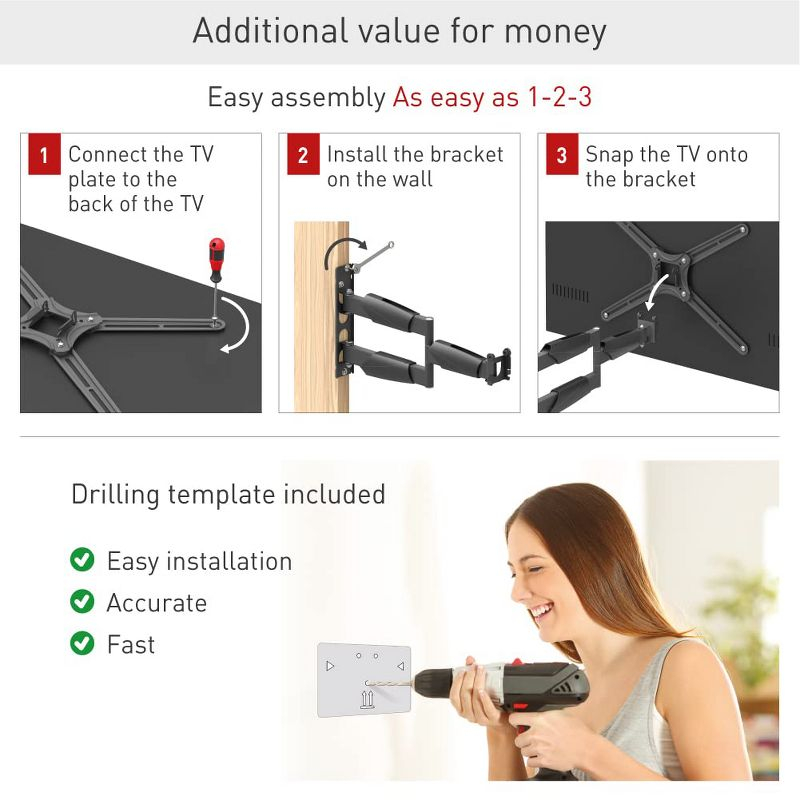 Barkan 13" - 65" Long TV Wall Mount. Full Motion - Extension, Swivel & Tilt