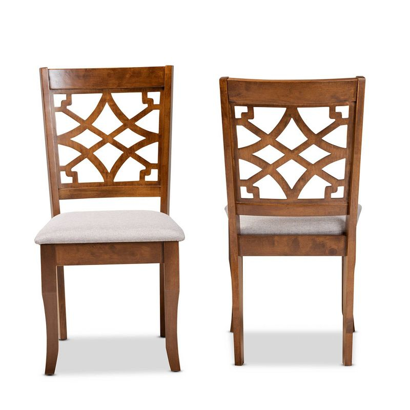 2pc Mael Fabric Upholstered and Wood Dining Chair Set Gray/Brown - Baxton Studio: Polyester, Spot Clean, Armless