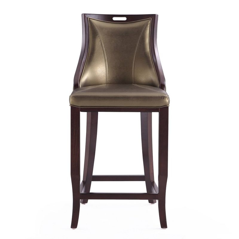 Set of 2 Emperor Upholstered Beech Wood Faux Leather Barstools Bronze - Manhattan Comfort: Semi-Gloss Finish, No Assembly Required
