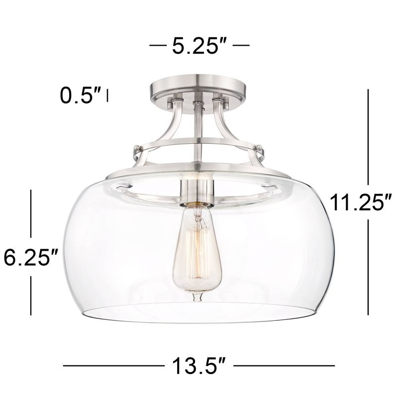 Franklin Iron Works Charleston Modern Industrial Ceiling Light Semi Flush Mount Fixture 13 1/2" Wide Brushed Nickel LED Clear Glass Shade for Bedroom