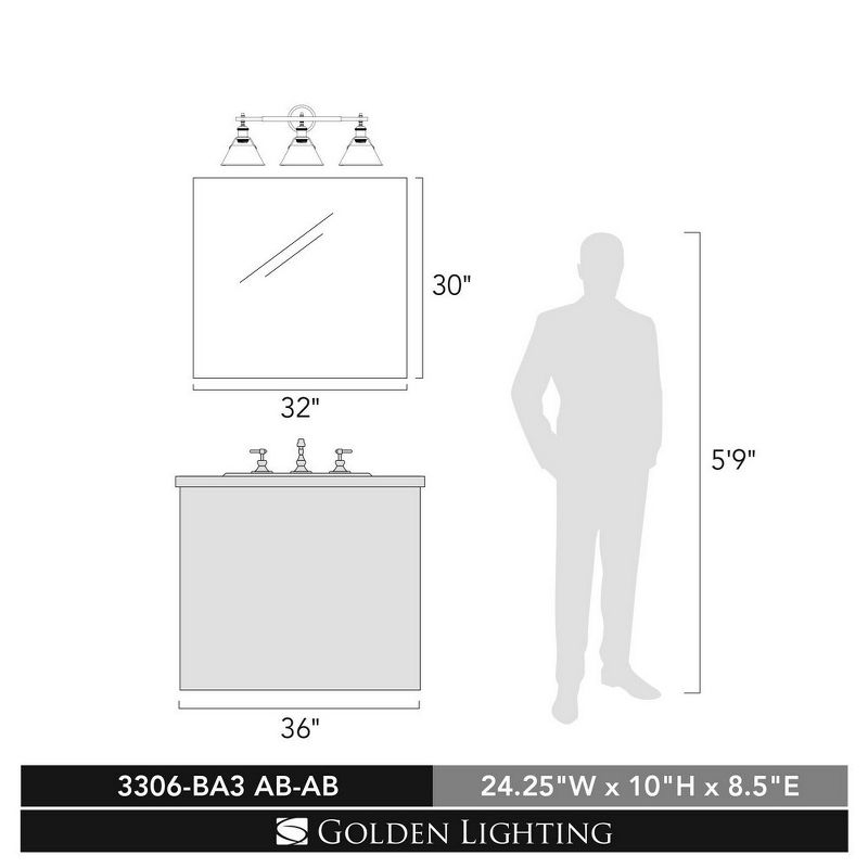 Golden Lighting Orwell 3-Light Vanity Light in Matte Black with Opal Glass