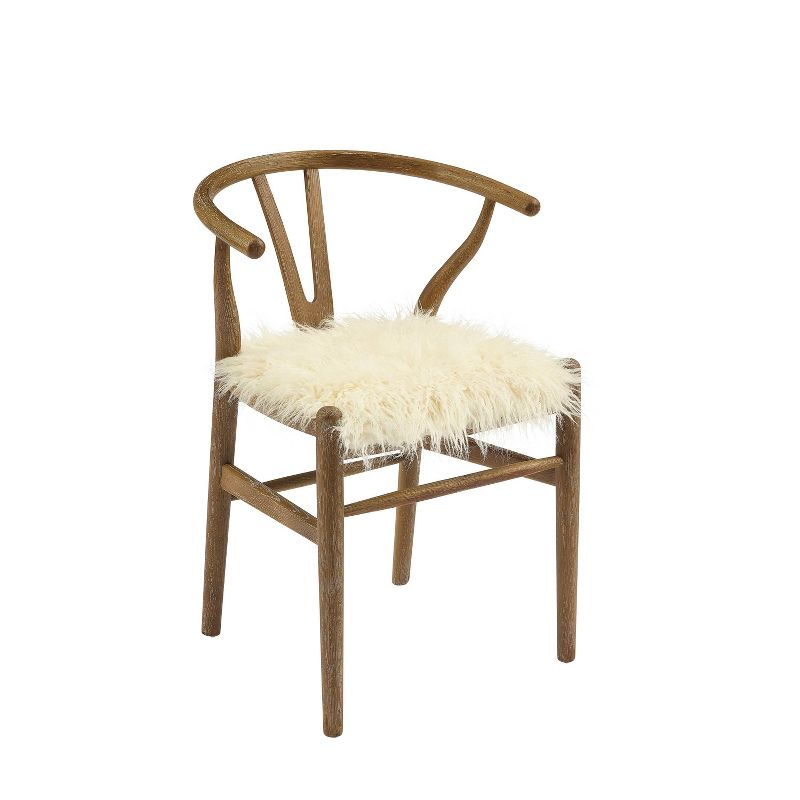 Ellis Mid-Century Wishbone Faux Fur Dining Chair White - Linon: Plush, Armless, Wood Legs