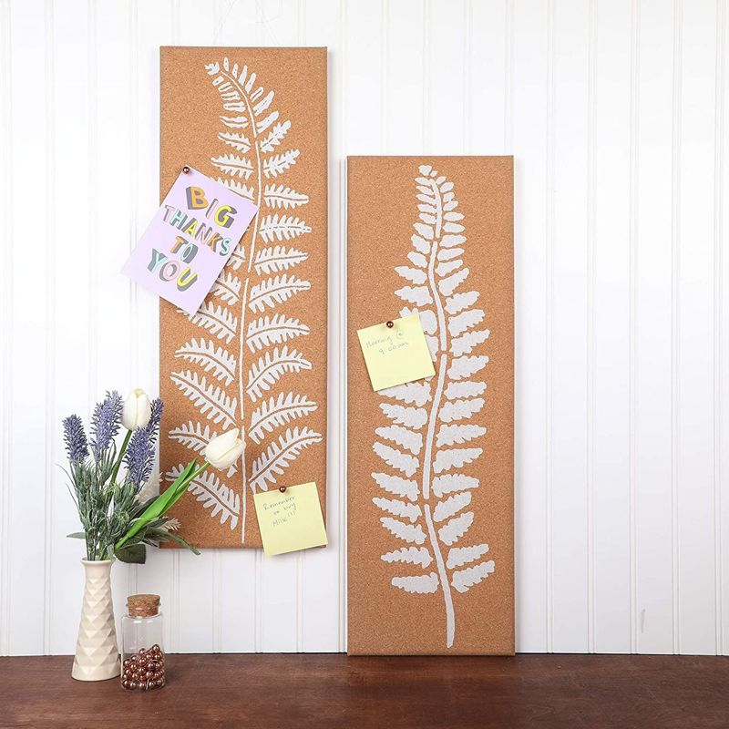 Juvale 2 Pack Frameless Bulletin Cork Board with Leaf Printing, Home Decoration (7.9 x 23.6 x 0.8 in)