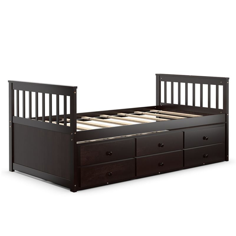 Costway Twin Captain's Bed Bunk Bed Alternative w/ Trundle & Drawers for Kids Espresso