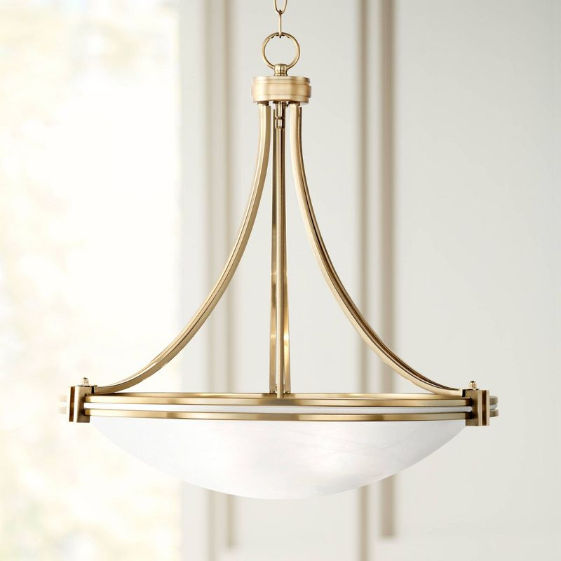 Possini Euro Design Deco Warm Brass Pendant Chandelier 21 1/2" Wide Modern White Marbled Bowl Glass 3-Light Fixture for Dining Room Kitchen Island
