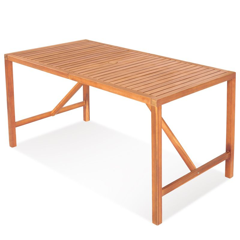 Tangkula Rectangular Acacia Wood Dining Table 4-6 Person Patio 2" Umbrella Hole Natural