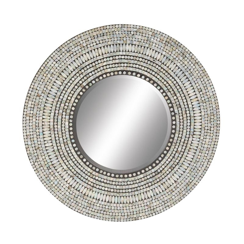 Olivia & May Wood Handmade Mosaic Wall Mirror Silver : Nautical Coastal Decor, 31.5" Round, No Assembly Required