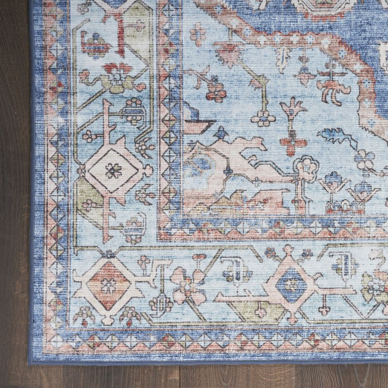 Nourison Fulton Bordered Medallion Non-Slip Flatwoven Indoor Rug Blue 2'3" x 7'6"