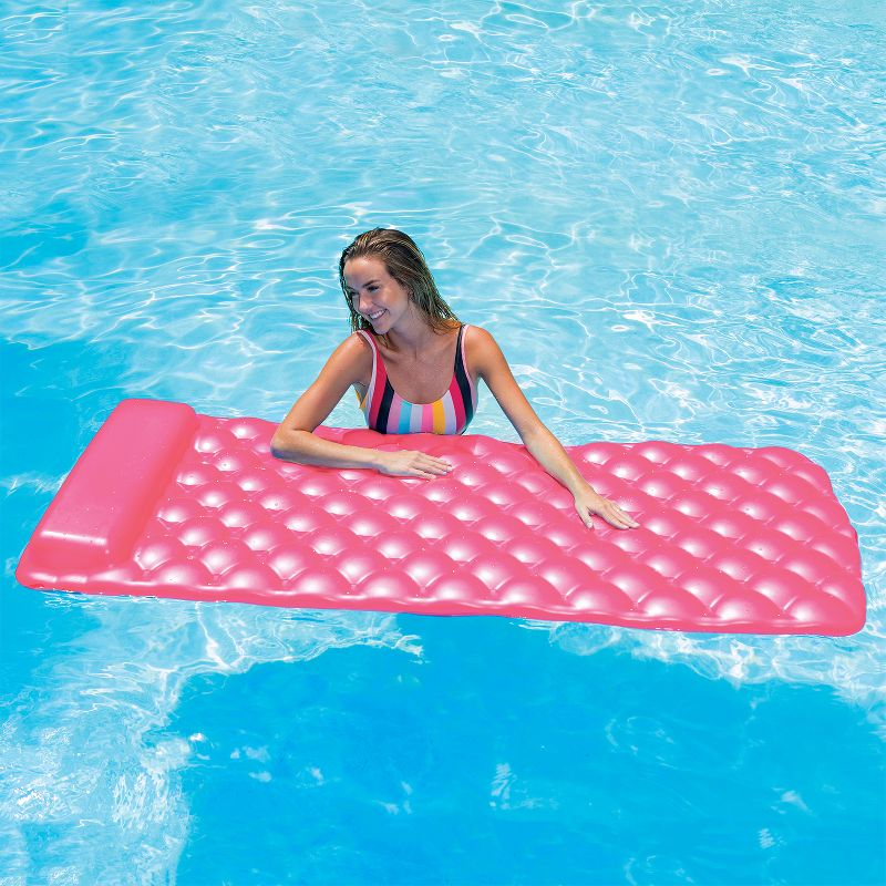 Kelsyus 72 Inch Laguna Lounger Portable Roll Up Foam Floating Mat with Built In Oversized Pillow for Swimming Pool, Lake, Beach, Pink