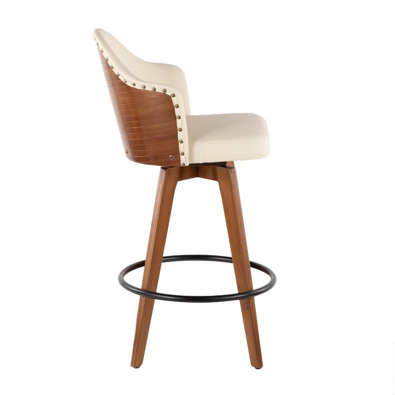 LumiSource 26" Ahoy Mid-Century Modern Counter Height Barstool Walnut/Cream: Swivel Seat, Padded Back, Wood Legs