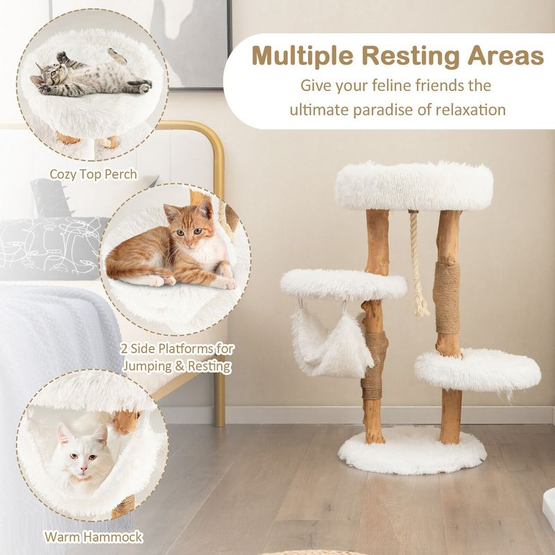 Tangkula 34" Tall Wooden Cat Tree Solid Wood Cat Tower with Jute Scratching Posts