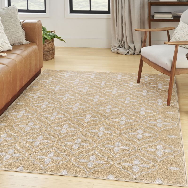 Nourison Essentials Moroccan Modern Indoor Outdoor Rug Beige Ivory 4' x 6'