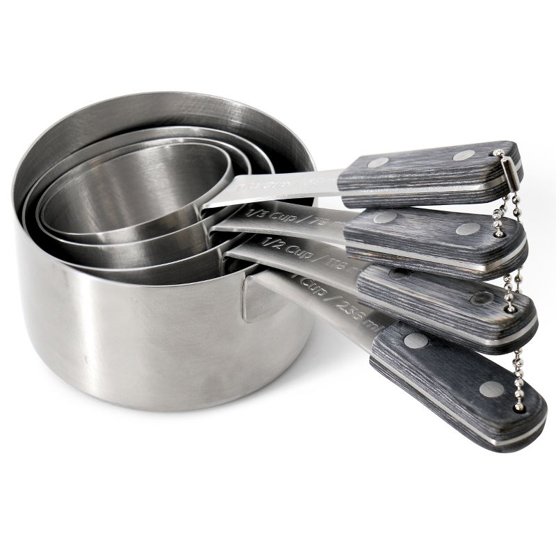 Oster Blakeley 4 Piece Stainless Steel Measuring Cup Set in Dark Gray with Wood Handles