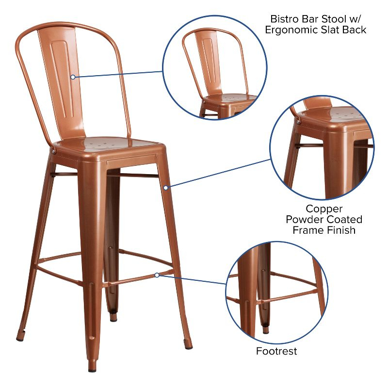 Flash Furniture Commercial Grade 30" High Copper Metal Indoor-Outdoor Barstool with Back