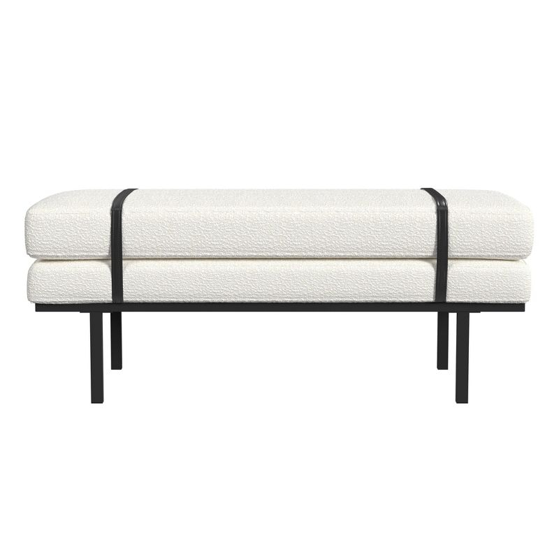 HomePop Upholstered Bench Cream Boucle/Black: Rectangle Ottoman for Bedroom, Entryway, End of Bed