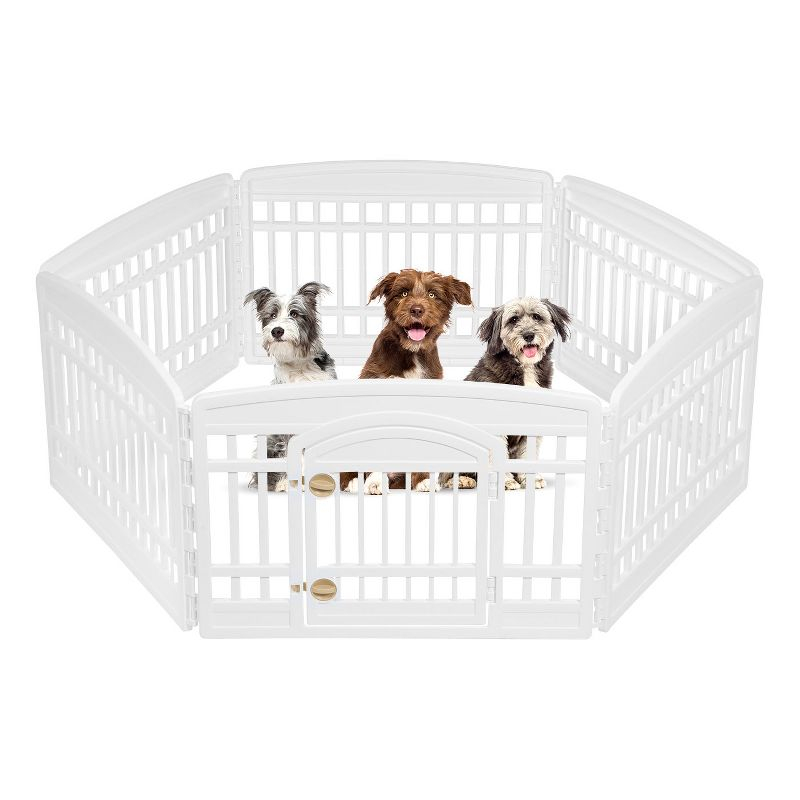 IRIS USA 24" Exercise 6-Panel Pet Playpen with Door, Dog Cat Playpen For Puppy Small Dogs Keep Pets Secure Easy Assemble Easy Storing, White
