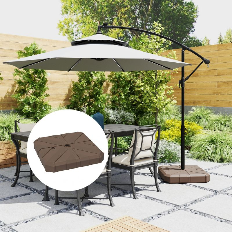 Outsunny Cantilever Offset Umbrella Base, Heavy Duty Outdoor Umbrella Stand Base, Stand/Water Filled Patio Umbrella Base for Garden Poolside, Brown