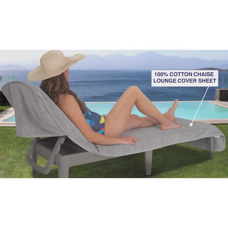American Soft Linen Chaise Lounge Covers with Pocket, 86"x32" Oversized Pool Chair Lounge Towel, Rockridge Gray