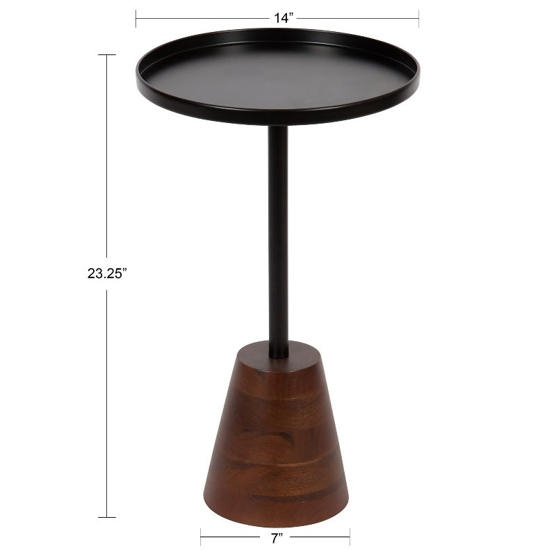 Kate and Laurel Tira Round Metal Side Table, 14x14x24, Black and Walnut Brown