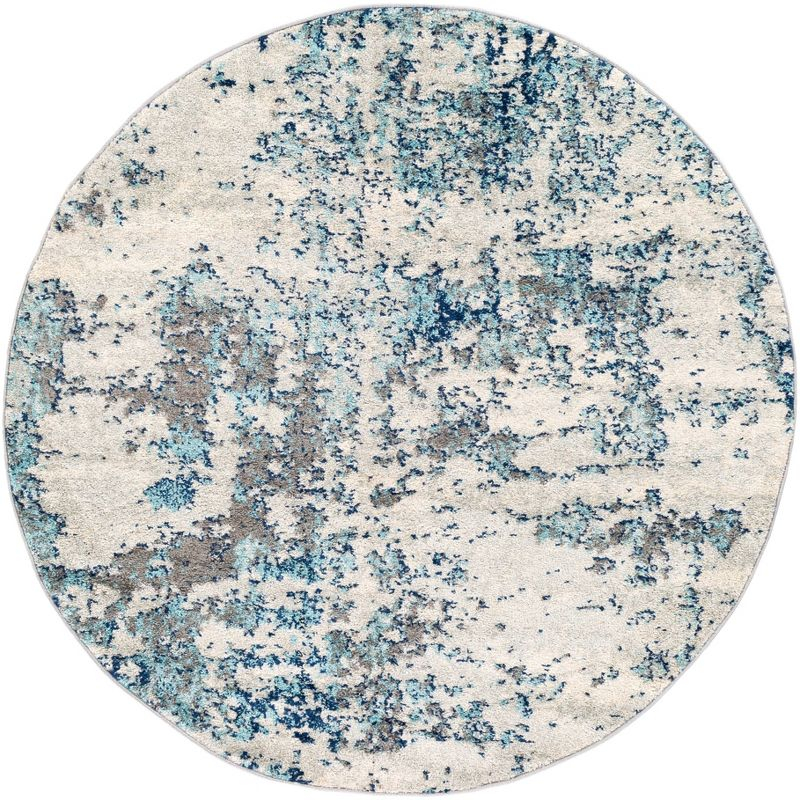 Livabliss 5'3" Round High Plains Modern Rug Blue: Stain & Fade-Resistant, Medium Pile, Indoor, Polypropylene