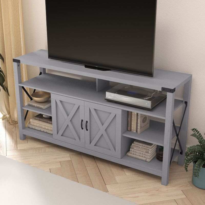 Merrick Lane 60" Media Console in Coastal Gray for 55+ Inch TV's with Open and Closed Storage