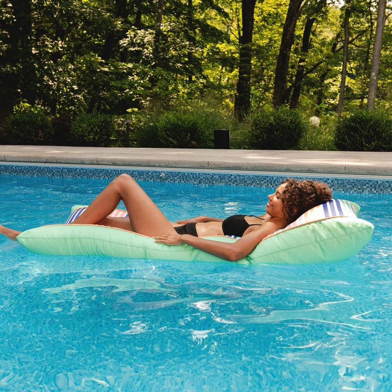 Big Joe Kona Pool Float, Rivera Stripe Turqoise, Doubled-Sided Mesh, Quick Draining Fabric, No Inflation Needed