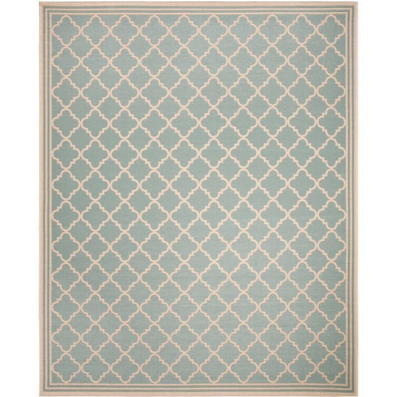 Beach House BHS121 Power Loomed Indoor/Outdoor Area Rug - Aqua/Cream - 6'7"x9'2" - Safavieh