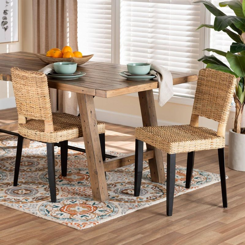 bali & pari Dermot Wood and Natural Rattan Dining Chair Dark Brown/Natural Brown: Interlaken Style, No Assembly Required