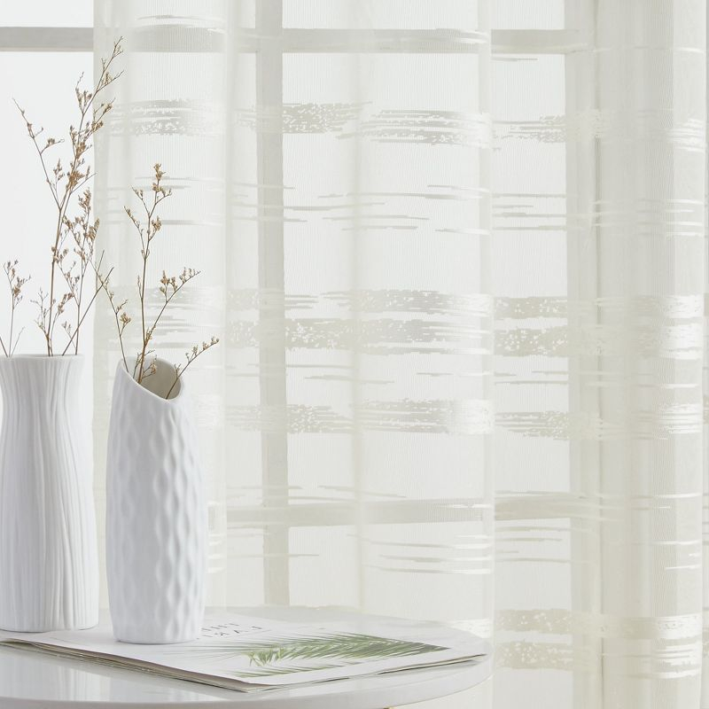 HLC.ME Broadway Stripe Decorative Semi Sheer Light Filtering Grommet Window Treatment Curtain Panels - Set of 2 - White, 54 W x 96 L
