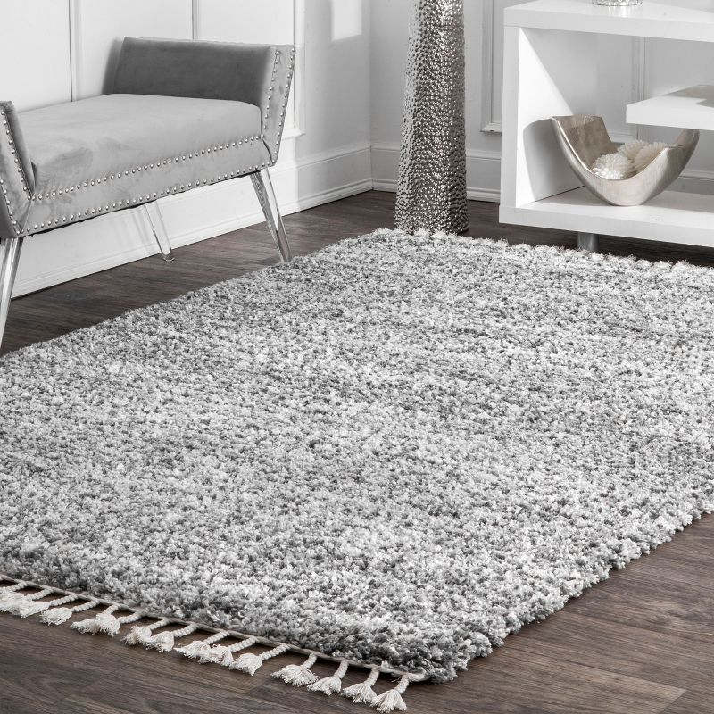 Nuloom Brooke Solid 2x3 Accent Shag Indoor Area Rug for Living Room Bedroom Dining Room Nursery Entryway, Grey/Ivory