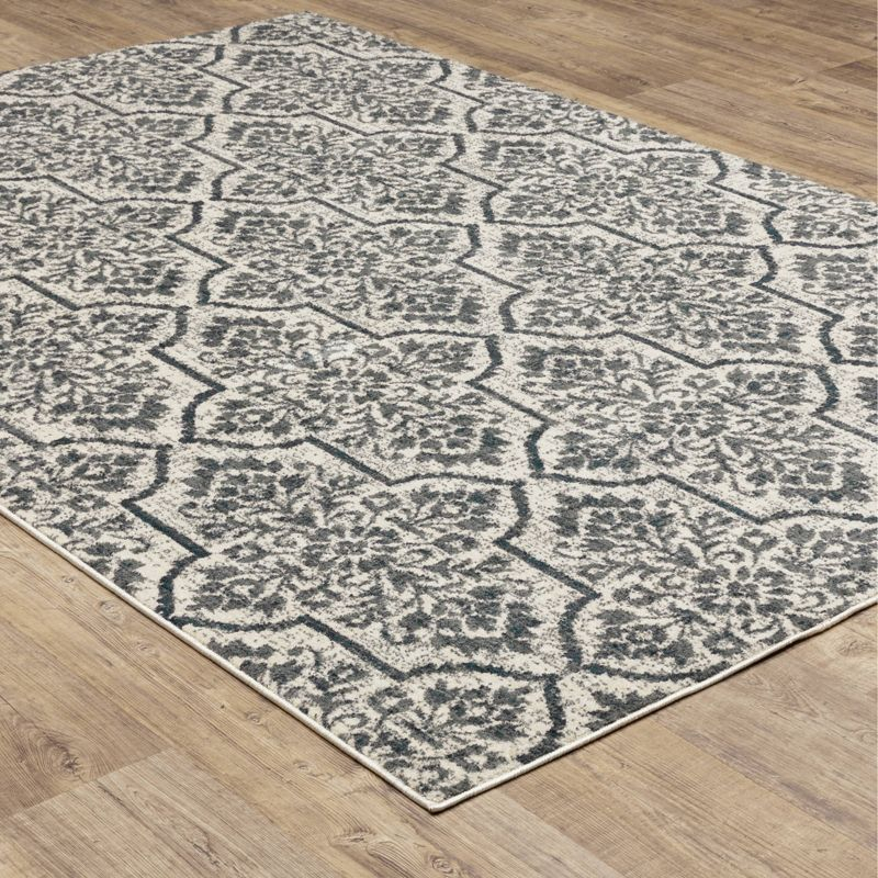 9'10"x12'10" Farrah Floral Trellis Area Rug Ivory/Blue - Captiv8e Designs: Bohemian, Low Pile, Fade & Stain-Resistant
