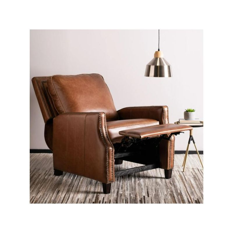Safavieh Couture Buddy Leather Nailhead Trim Recliner Coffee