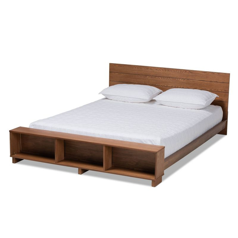 Queen Regina Wood Platform Storage Bed with Built-In Shelves - Baxton Studio: Rustic Bedroom Furniture
