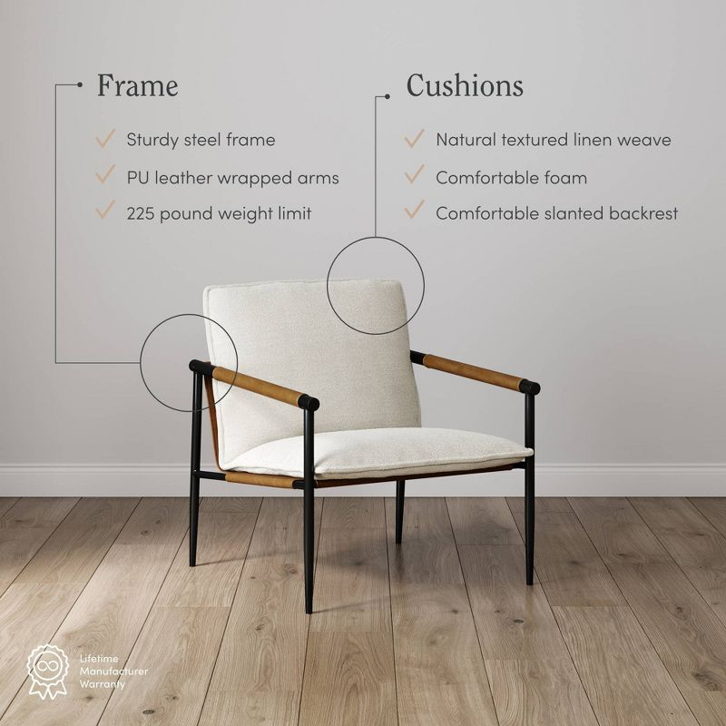 Nathan James Metal Accent Chair Boucle Fabric: Upholstered Lounge Armchair for Bedroom, Cotton & Faux Leather