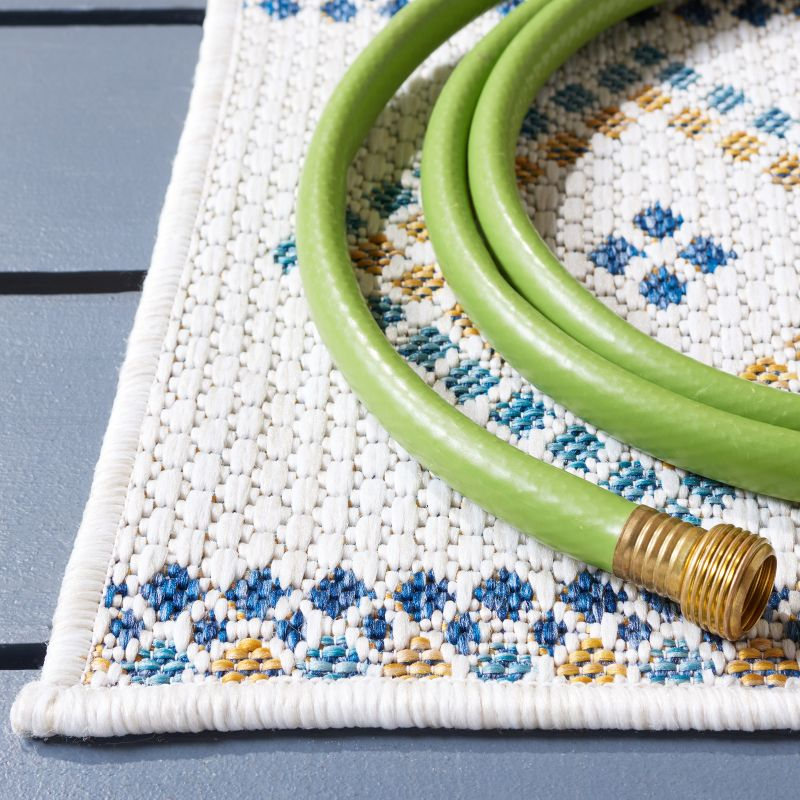 Courtyard CY9681 Power Loomed Indoor/Outdoor Area Rug - Ivory/Navy Yellow - 6'7"x6'7" - Safavieh.