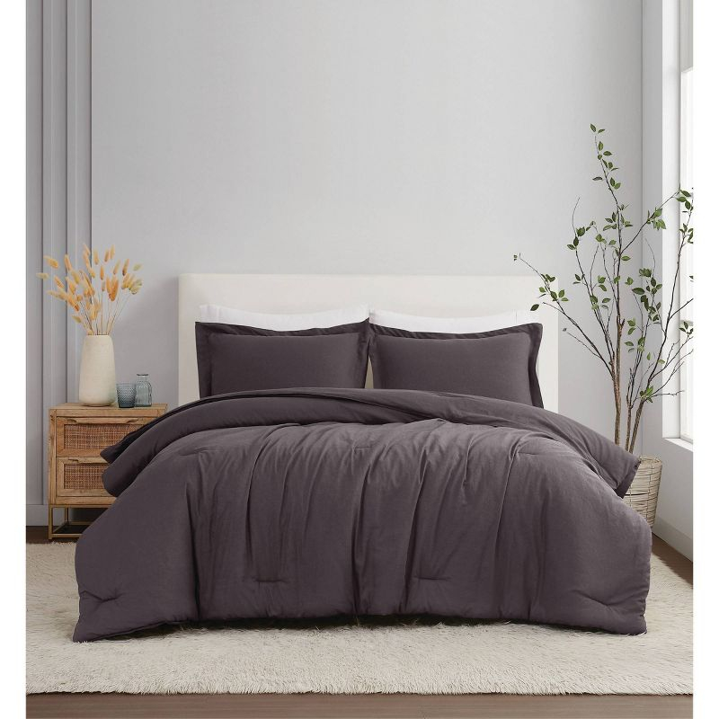 Brooklyn Loom 3pc King Flax Linen Comforter Set Charcoal