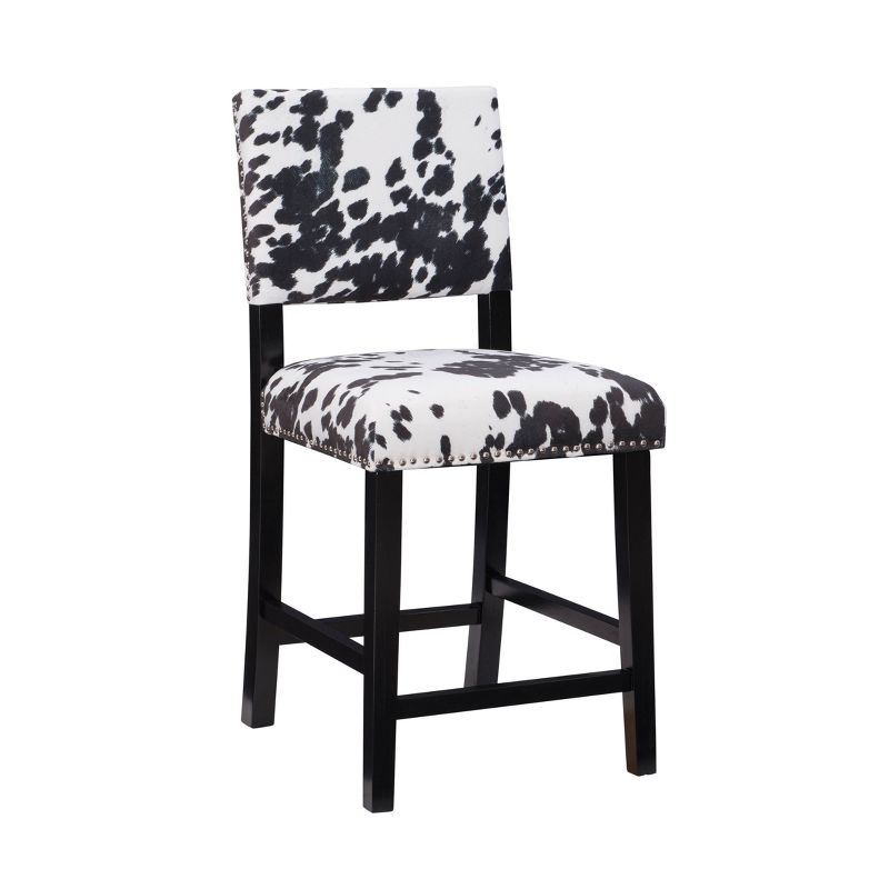 Linon Corey Black Cow Print Upholstery Counter Height Barstool Black/White: Farmhouse Style, Wood Frame, Footrest