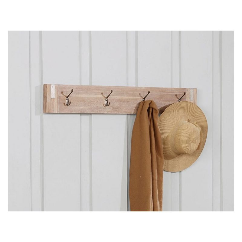 40" Wide Woodstock Acacia Wood with Metal Inset Coat Hook Brushed Driftwood - Alaterre Furniture: Wall Mounted, Entryway Storage, 4 Hooks