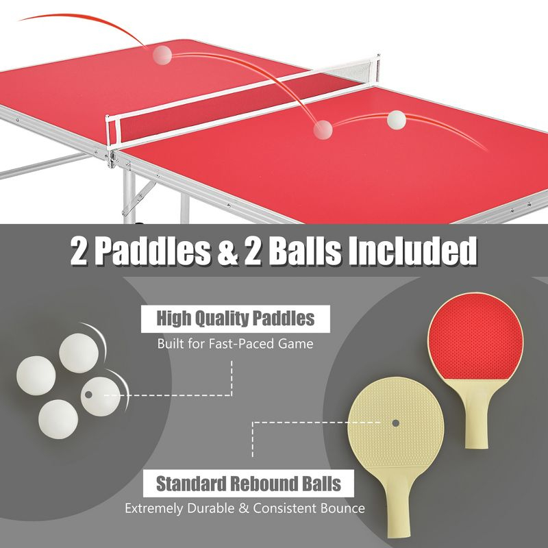 Costway 60'' Portable Table Tennis Ping Pong Folding Table with Accessories Indoor Game Red