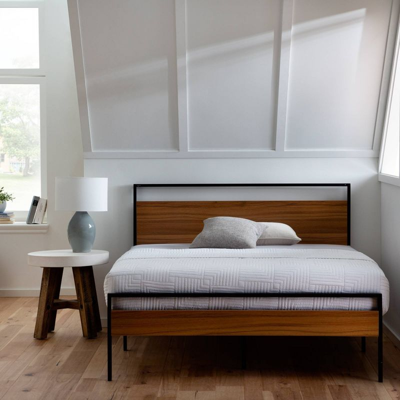 King Nora Metal and Wood Platform Bed Frame Brown - Brookside Home: Sturdy, No Box Spring Needed