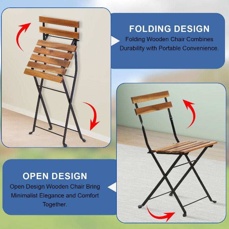 BestMassage 3 Piece Bistro Set Folding Chairs Table with Weather-Resistant Wood, Natural
