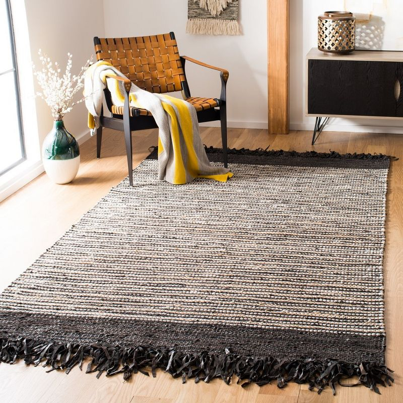Vintage Leather VTL373 Hand Woven Indoor Area Rug - Dark Brown/Multi - 4'x6' - Safavieh.