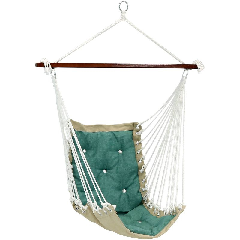 Sunnydaze Large Tufted Victorian Hammock Chair Swing for Backyard and Patio -  300 lb Weight Capacity - Sea Grass