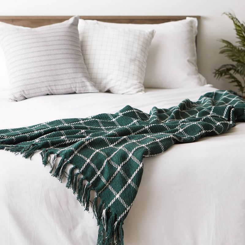 50"x60" Checked Plaid Throw Blanket Dark Green - Design Imports: Lightweight, Woven Cotton, Cozy for All Ages