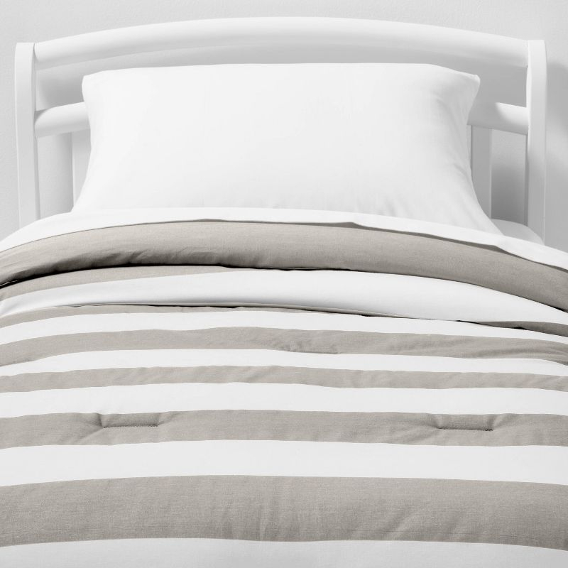 Toddler Rugby Striped Kids' Comforter Gray - Pillowfort™: Standard Crib/Toddler Bedding, OEKO-TEX Certified,