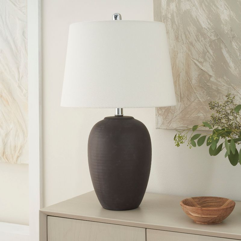 23" Egglplant Purple Unglazed Ceramic Urn Table Lamp - Nourison