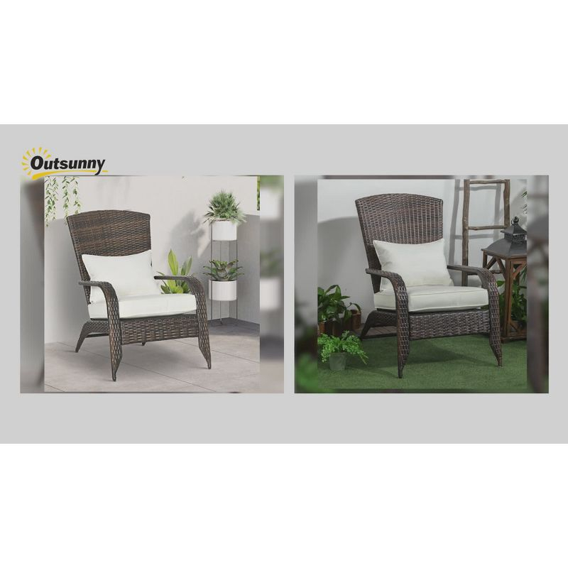 Outsunny Patio Adirondack Chair with All-Weather Rattan Wicker, Soft Cushions, Tall Curved Backrest for Deck or Garden, Light Gray