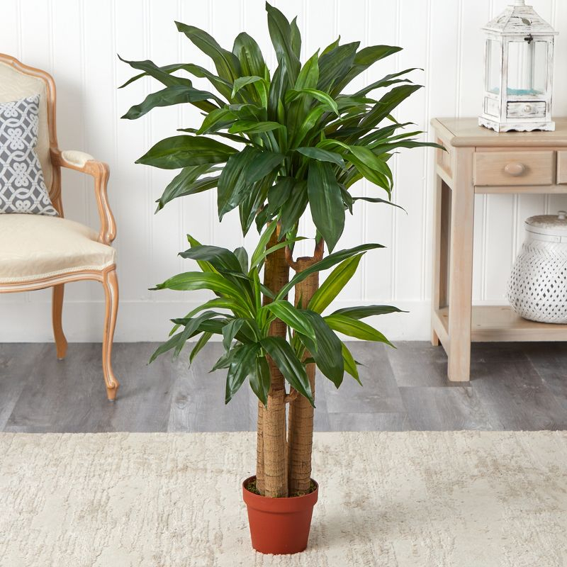 Nearly Natural 4-ft Corn Stalk Dracaena Silk Plant (Real Touch)
