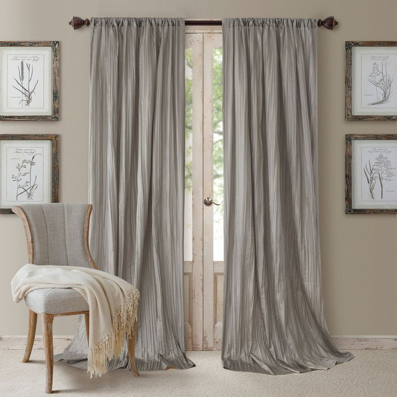 Athena Faux Silk Window Curtain and Scarf Set - 52" x 108" - Sterling Gray - Elrene Home Fashions